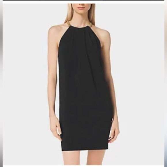 Michael Michael Kors navy blue Chain Neck Black Halter Shift Dress - Picture 1 of 16